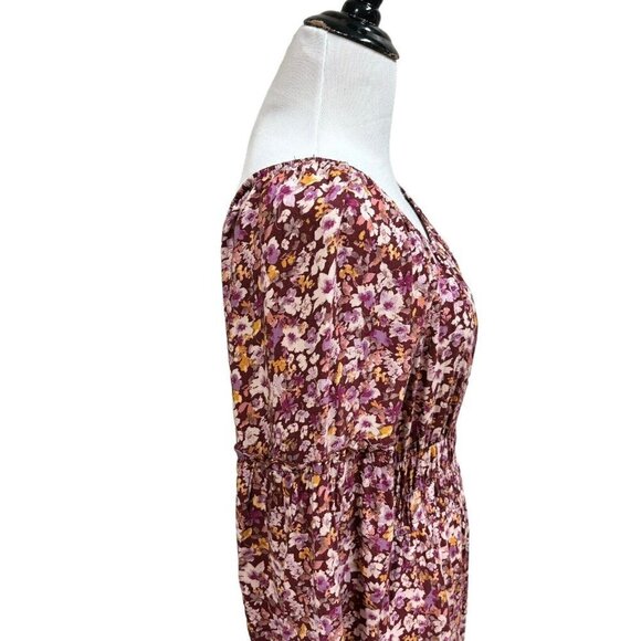 Naif Women's L Large Midi Peasant Dress Ruffled Floral Print Smocked Waist - Picture 6 of 9